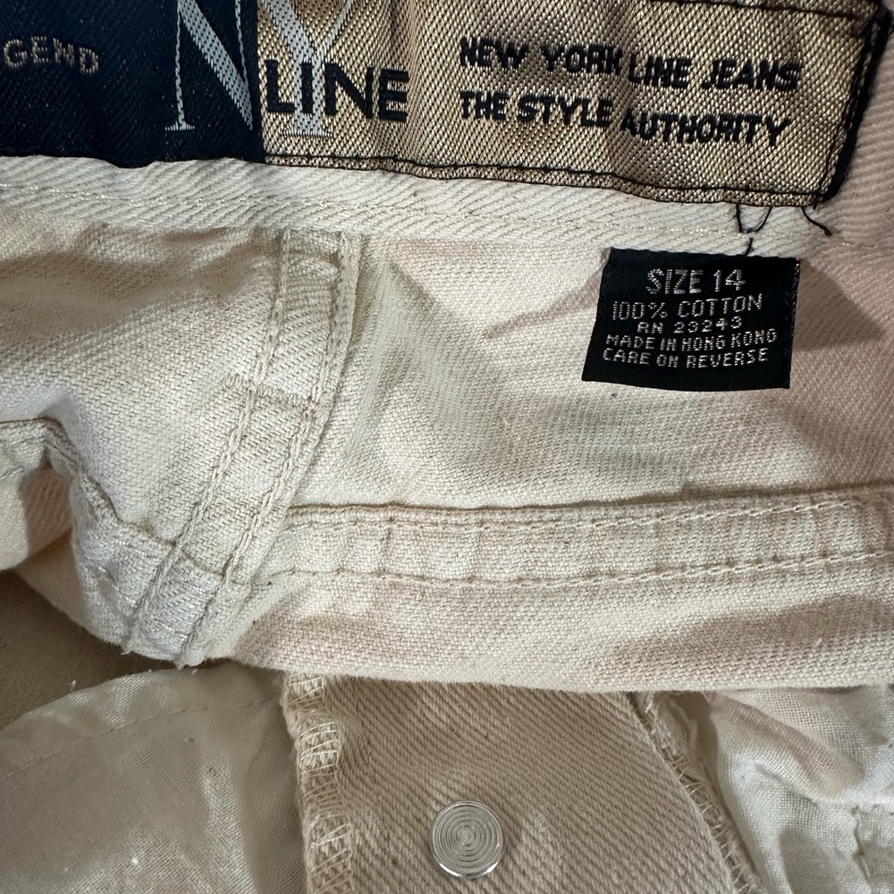 Vintage NY Line High Rise Straight Leg Jeans Beige 100% Cotton Size 14 - Picture 5 of 6